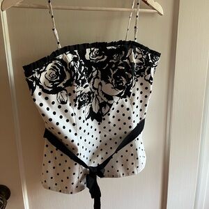 White House Black Market Bustier Polka Dots and Flowers